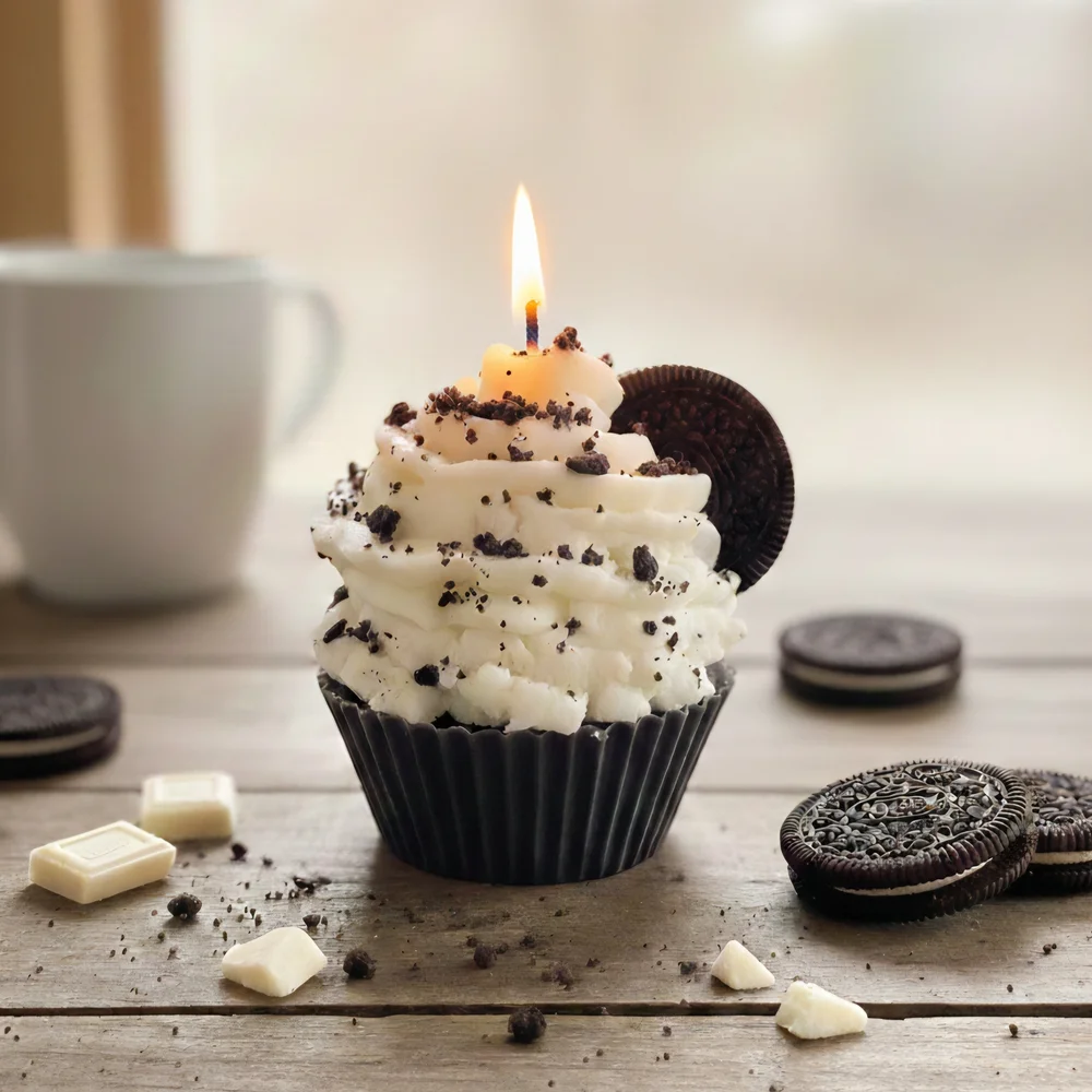 Elegant Black and White Cupcake Candle